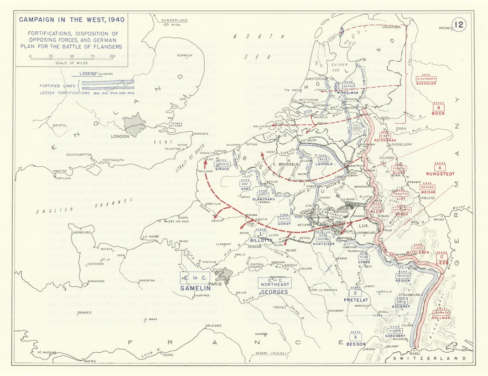 World War 2. Invasion of Belgium & Netherlands 1940. Forces/German plan 1959 map